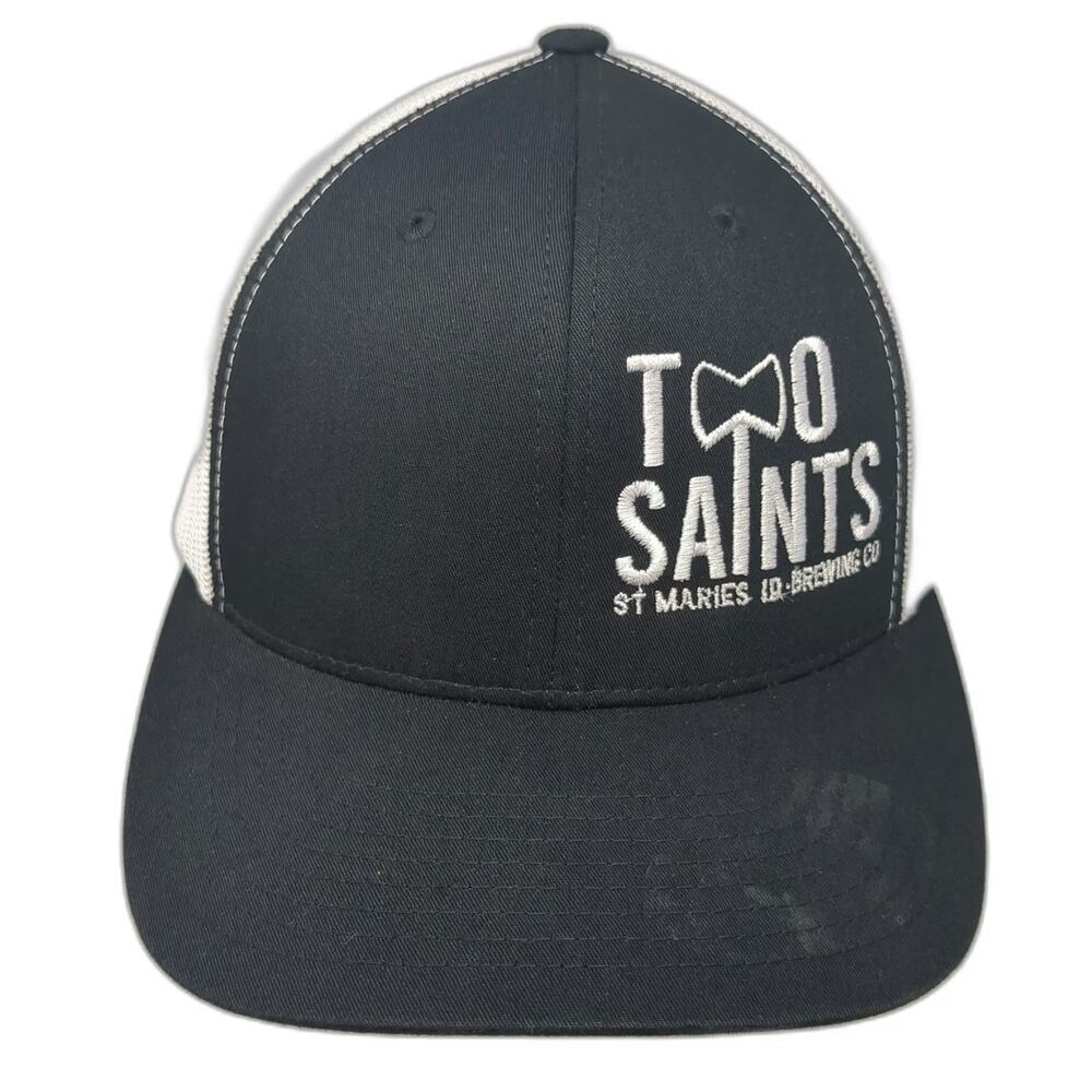 Yupoong Trucker Hat Black White One Size Mesh Two Saints Brewing Co St Maries ID